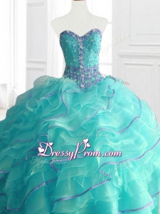 2016 Aqua Blue In Stock Sweet 16 Dresses with Beading and Ruffles