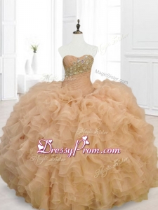 2016 Champagne In Stock Quinceanera Gowns with Beading and Ruffles