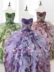 Beading Multi Color In Stock Quinceanera Dresses with Ruffles and Pattern