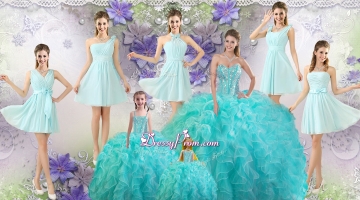 Perfect Beaded Aqua Blue Quinceanera Dresses and Light Blue Dama Dresses and Lovely Straps Mini Quinceanera Dresses