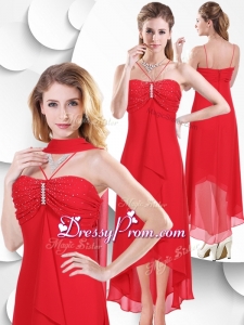 Best Spaghetti Straps High Low Red Dama Dress with Beading