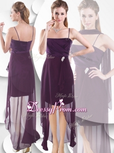 Latest Spaghetti Straps High Low Dama Dress in Burgundy