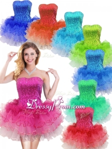 Colorful Strapless Short Prom Dress with Sequins and Ruffles