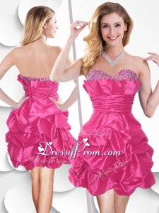 Fashionable Hot Pink Taffeta Prom Dress with Beading and Bubles