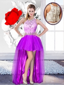 Pretty High Low Scoop 2016 Prom Dresses with Beading