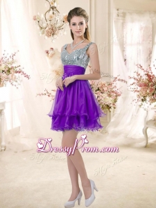 Best Straps Short Purple Prom Dresses with Sequins