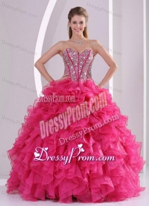 Ball Gown Sweetheart Ruffles and Beading Long Organza Quinceanera Gowns