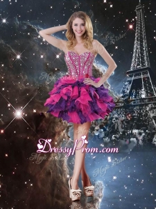 Fashionable Short Sweetheart Prom Dresses with Beading and Ruffled Layers for Fall