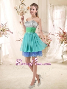 Sweet Short Multi Color Prom Dresses with Sequins and Hand Made Flowers