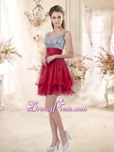 Wonderful Straps Sequins and Ruching Bridesmaid Dresses in Wine Red