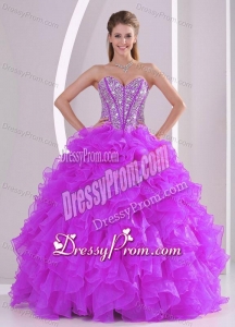 2013 Winter Sweetheart Ruffles and Beading Long Quinceanera Gowns in Fuchsia