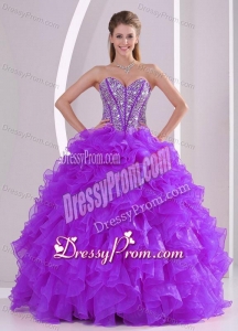 2014 Sweetheart Luxurious Quinceanera Dress with Ruffles and Beaded Decorate