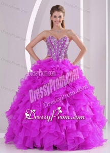 Ball Gown Sweetheart Ruffles and Beaded Decorate Quinceanera Gowns in Sweet 16