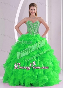 Ball Gown Sweetheart Ruffles and Beading Organza Quinceanera Gowns in Sweet 16