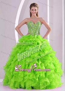 Beading Ball Gown Sweetheart Green Quinceanera Gowns for 2014 summer