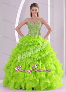 Best Seller Spring Green Sweetheart Ruffles and Beading 2014 Quinceanera Dresses