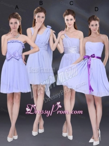 2015 Elegant Chiffon Lace Up Dama Dress in Lavender