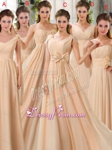 2015 Fashionable Champagne Ruching Chiffon Dama Dresses