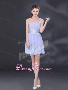 2015 Lavender One Shoulder A Line Dama Dress with Belt
