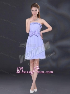 Lavender A Line Strapless Dama Dress with Bowknot