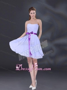 Ruching and Belt Chiffon Dama Dress in Lavender