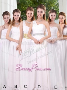 White Ruching Empire Dama Dresses for 2015