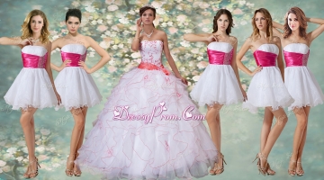 Wonderful Ruffled and Applique Quinceanera Dress and Short Beaded White Dama Dresses