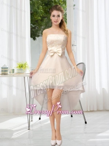 Luxurious Strapless A Line Dama Dress with Belt and Lace