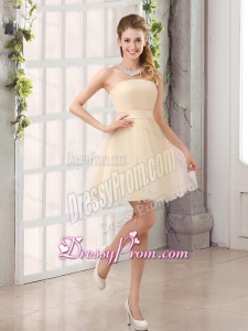 2015 A Line Belt Mini Length Dama Dress with Strapless