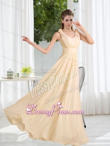 2015 Modest V Neck Empire Ruching Dama Dress