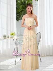 Empire Strapless Ruching and Belt Dama Dress with Floor Length