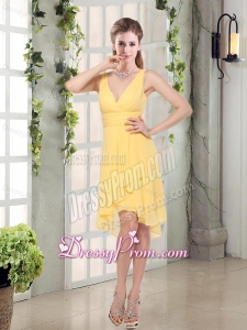Charming V-neck Yellow Dama Dress Mini Length for Spring