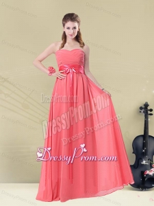 Sweetheart Watermelon Long Dama Dress with Bow Belt