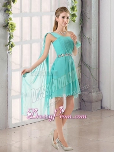 One Shoulder A Line Beading and Ruching Dama Dress with Lace Up