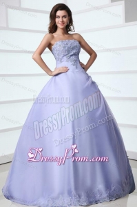 2014 Spring Strapless Appliques Decorate Quinceanera Dress in Lavender