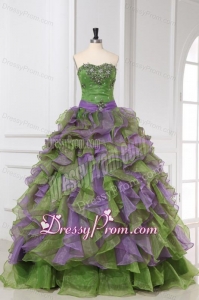 Multi-color Organza Sweetheart Beading and Ruffles Quinceanera Dress