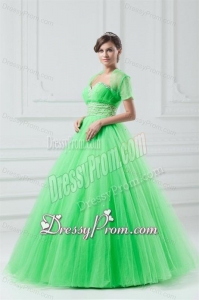 Spring Green Sweetheart Beaded Decorate Quinceanera Dress in Long