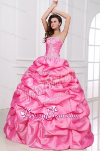 Strapless Appliques and Pick-ups Quinceanera Dress in Rose Pink