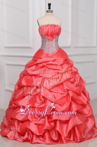 Strapless Sequins and Pick-ups Long Quinceanera Dress in Watermelon