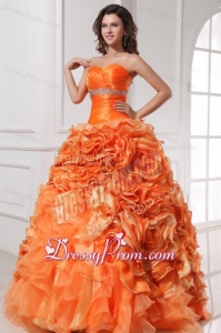 Sweetheart Beading and Rolling Flowers A-line Orange Quinceanera Dress