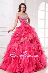 Sweetheart Beading and Ruffles Long Hot Pink Quinceanera Dress