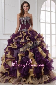 Sweetheart Beading and Ruffles Organza Multi-color Quinceanera Dress