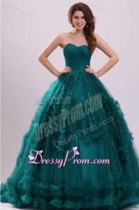 Sweetheart Olive Green Tulle Beading and Ruffles Quinceanera Dress