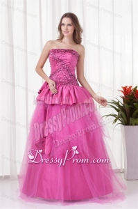 A-line Strapless Beading and Bowknot Quinceanera Dress in Hot Pink