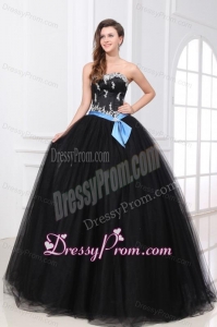 Black Sweetheart Appliques Organza Quinceanera Dress for 2014 Spring