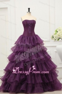 Dark Purple Strapless Beading and Ruffles Layered Quinceanera Dress