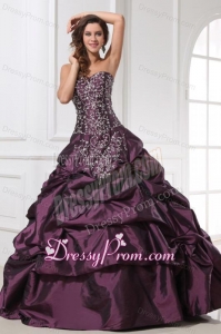 Dark Purple Sweetheart Appliques with Beading Quinceanera Dress