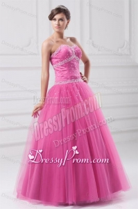 Hot Pink Sweetheart Beaded Decorate Tulle Quinceanera Dress