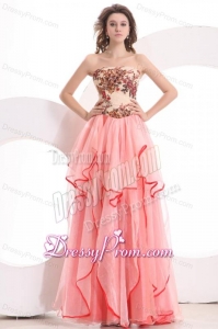 Informal Empire Sweetheart Watermelon Long Appliques Organza Prom Dress