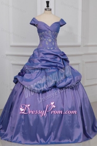 Lavender Off The Shoulder Beading and Flowers Quinceanera Dress